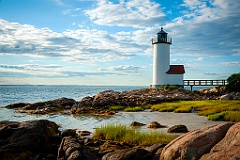Annisquam Harbor Light on Rocky Shore of Massachusetts